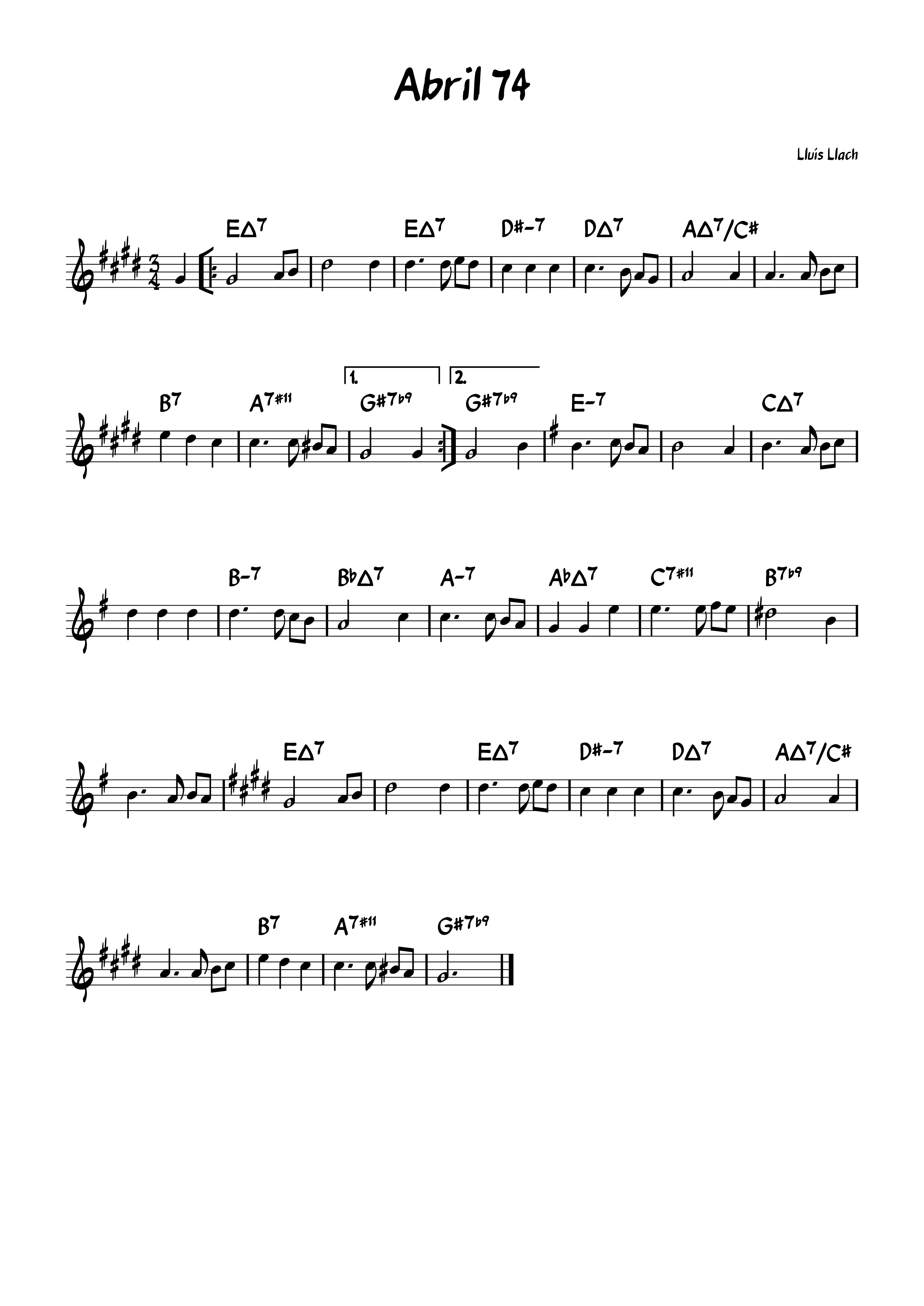 Partitura de Abril 74 del Lluís Llach